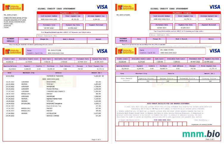 USA Synchrony wyciąg bankowy Word i PDF szablon